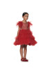 Gems Beaded Red Lace Tulle Tiered Flower Girl Dress